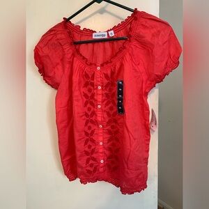 St. John’s Bay, Vibrant Red Short Sleeve Blouse, Size PM, Brand New.